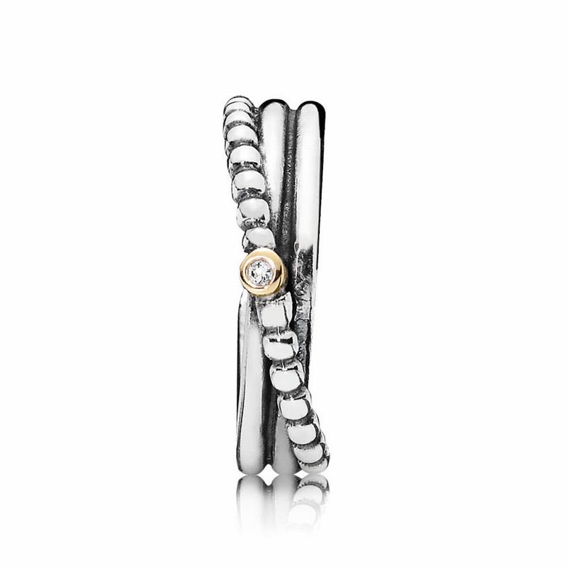 Pandora Rising Star Diamond Stackable Ring Ireland - Two Tone/Diamond H/Vs - 120476OSC